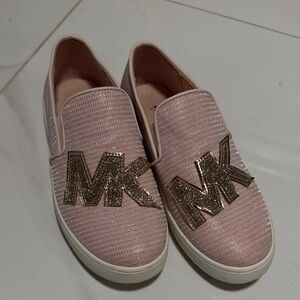 Michael Kors Blush Pink Slip-On Shoes with Gold Logo
